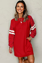 Load image into Gallery viewer, Fiery Red Varsity Contrast Banded Sleeve Shift Sweatshirt Dress
