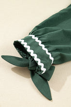 Load image into Gallery viewer, Canton Contrast Ricrac Trim Button V Neck Knotted Bracelet Sleeve Shift Dress
