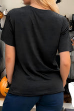 Load image into Gallery viewer, Black GOBBLE Leopard Letter Print Turkey Bow Graphic T Shirt
