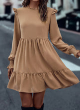 Load image into Gallery viewer, Light French Beige Frilled Collar Ruffled Shoulder Tiered Dress
