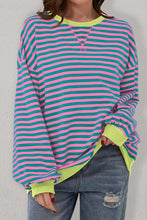 Load image into Gallery viewer, Green Stripe Oversized Contrast Trim Pullover Sweatshirt
