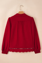 Load image into Gallery viewer, Fiery Red Collar V Neck Leopard Contrasted Trim Textured Blouse
