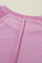 Load image into Gallery viewer, Pink Waffle Knit Patchwork Exposed Seam Raglan Sweatshirt
