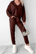 Load image into Gallery viewer, Chicory Coffee Button Drawstring Cropped Hoodie Jogger 2pcs Set
