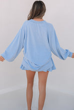 Load image into Gallery viewer, Sky Blue Corded Lantern Sleeve Top High Waist Ruffled Mini Skirt Set
