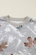 Load image into Gallery viewer, Gray Maple Leaf Camo Print Varsity Striped Sleeve Casual Sweatshirt
