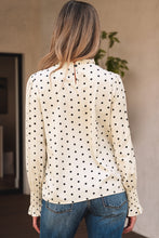 Load image into Gallery viewer, Apricot Polka Dot Print Frilled Collar Lantern Sleeve Blouse
