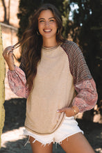 Load image into Gallery viewer, Jet Stream Mixed Print Raglan Sleeve Ribbed Knit Patchwork Blouse
