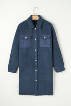 Load image into Gallery viewer, Blue Contrast Flap Pocket Single Breasted Teddy Coat
