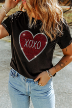 Load image into Gallery viewer, Black Rhinestone XOXO Heart Graphic Crewneck Tee
