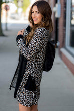 Load image into Gallery viewer, Black Leopard Patched Pocket Open Front Cardigan
