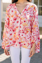 Load image into Gallery viewer, Pink Ditsy Floral Bubble Sleeve V Neck Blouse
