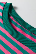 Load image into Gallery viewer, Sachet Pink Striped Print Drop Shoulder Lace Trim Bracelet Sleeve Loose Top
