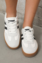 Load image into Gallery viewer, White Striped Lace-up Flat Sneakers
