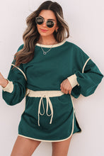 Load image into Gallery viewer, Evergreen Color Contrast Loose Pullover and Lace-up Waist Skort Set
