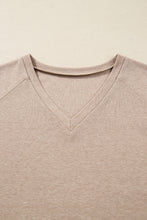 Load image into Gallery viewer, Oatmeal V Neck Contrast Lace Patchwork Long Sleeve Top
