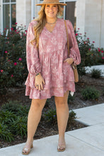 Load image into Gallery viewer, Peach Blossom Floral Surplice V Neck Tiered Ruffled Plus Size Dress

