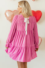 Load image into Gallery viewer, Strawberry Pink Flounce Sleeve Tiered Ruffled Velvet Mini Dress
