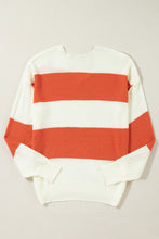 Load image into Gallery viewer, Orange Stripe Loose Color Block Drop Shoulder Bubble Sleeve Sweater
