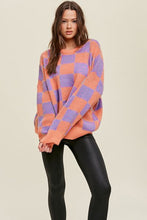 Load image into Gallery viewer, Grapefruit Orange Checkered Pattern Ribbed Trim Knit Baggy Sweater

