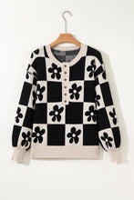 Load image into Gallery viewer, Black Flower Plaid Henley Baggy Sweater
