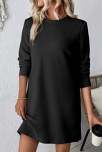 Load image into Gallery viewer, Black Solid Color Textured Long Sleeve Shift Dress
