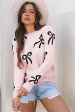 Load image into Gallery viewer, Light Pink Bow Pattern Knitted Loose Fit Sweater
