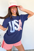 Load image into Gallery viewer, Blue USA Graphic July 4th Crew Neck T Shirt
