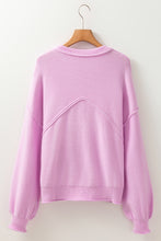Load image into Gallery viewer, Pink Raw Edge Ribbed Detail Drop Shoulder Sweater
