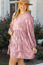 Load image into Gallery viewer, Peach Blossom Floral Surplice V Neck Tiered Ruffled Plus Size Dress
