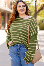 Load image into Gallery viewer, Green Stripe Drop Shoulder Casual Sweater
