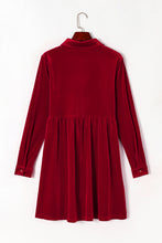 Load image into Gallery viewer, Fiery Red Long Sleeve Ruffle Velvet Button Up Dress
