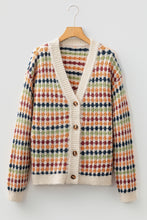 Load image into Gallery viewer, Multicolour Dotty Pattern Knit Button Front V Neck Sweater Cardigan
