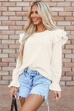 Load image into Gallery viewer, Beige Ruffled Flounce Sleeve Corduroy Blouse
