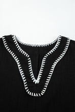 Load image into Gallery viewer, Black Contrast Stitched V Neck 3/4 Sleeve Tiered Mini Dress
