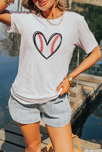 Load image into Gallery viewer, White Baseball Heart Shape Embroidery Graphic Tee
