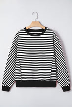 Load image into Gallery viewer, Black Stripe Exposed Seam Drop Shoulder Casual Pullover Top
