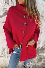 Load image into Gallery viewer, Fiery Red Collared Button Front Wrapped Cardigan Jacket
