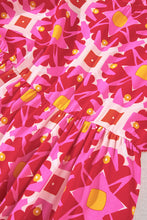 Load image into Gallery viewer, Strawberry Pink Geometric Print Smocked Long Sleeve Mini Dress
