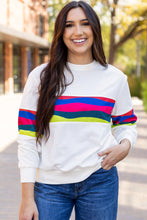Load image into Gallery viewer, White Colorful Striped Accent Long Sleeve T Shirt
