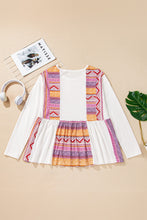 Load image into Gallery viewer, White Western Aztec Print Patchwork Ruffled Tunic Long Sleeve Babydoll Top
