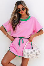 Load image into Gallery viewer, Bonbon Colorblock Edge Drop Shoulder T Shirt and Skort 2Pcs Set
