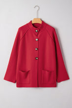 Load image into Gallery viewer, Fiery Red Collared Button Front Wrapped Cardigan Jacket
