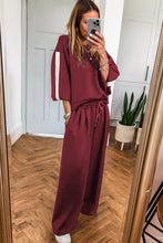 Load image into Gallery viewer, Burgundy Varsity Striped 3/4 Sleeve Pullover Drawstring Sweatpants Set
