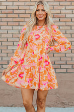 Load image into Gallery viewer, Orange Abstract Print Smocked Lantern Sleeve Ruffle Mini Dress
