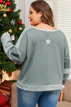 Load image into Gallery viewer, Mist Green Stars Patchwork Round Neck Plus Size T Shirt
