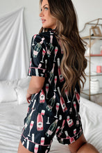 Load image into Gallery viewer, Black Champagne Print Silky Short Sleeve Pajamas Set
