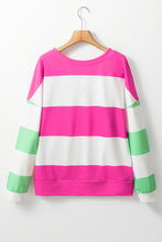 Load image into Gallery viewer, Rose Red Colorblock Striped Drop Shoulder Long Sleeve Top
