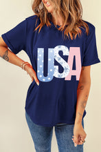 Load image into Gallery viewer, Blue USA Graphic July 4th Crew Neck T Shirt

