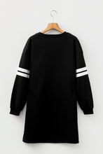 Load image into Gallery viewer, Black Varsity Contrast Banded Sleeve Shift Sweatshirt Dress

